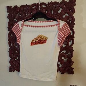 Urban Outfitters Pie Print Tee with Gingham Sleeves